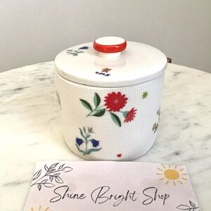 Anthropologie Sugar Bowl Floral Stoneware NWT RARE